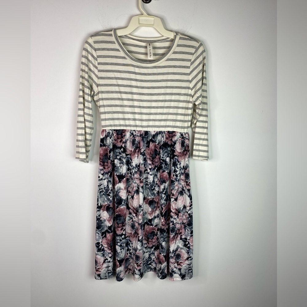 Vanilla Bay Dress Stripe floral midi length long sleeve S